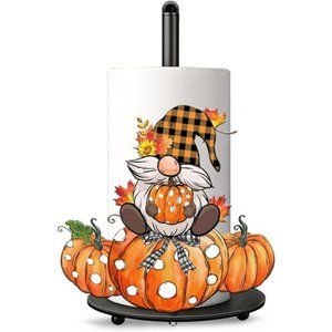 Pumpkins Gnomes  Paper Towel Holder Stand, Metal Autumn Decoration